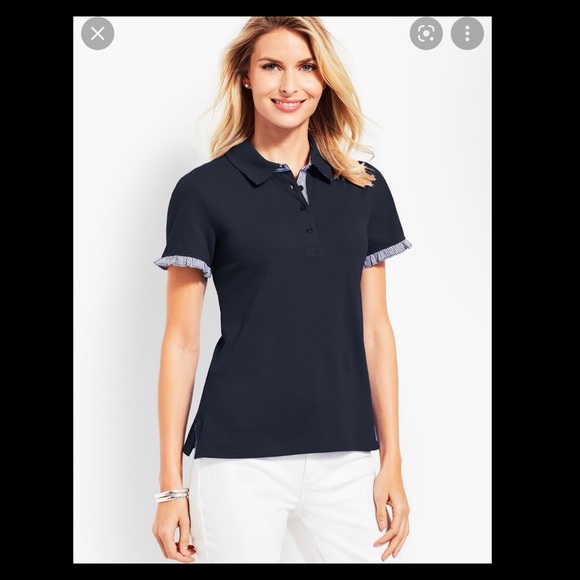 Talbots Navy Gingham Polo Shirt Top 1 XL - Picture 1 of 7